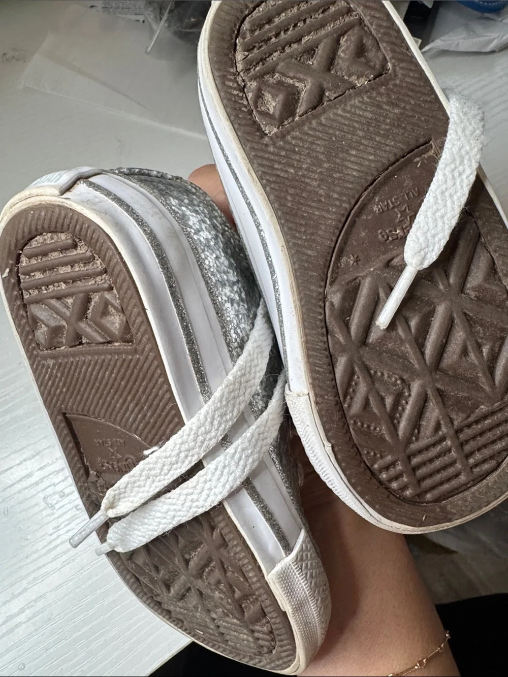 Converse Kids Silver Glitter Low-Top Sneakers with White Accents